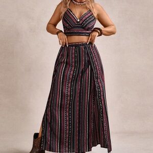 3/20.00…Boho Striped Spaghetti Strap 2 piece skirt set